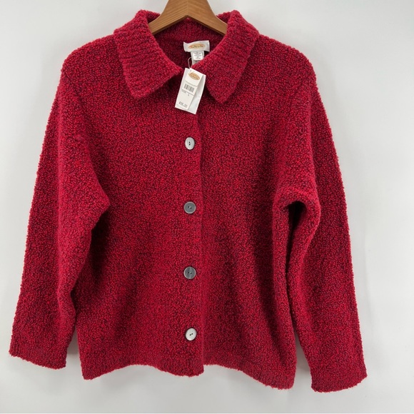 Talbots Jackets & Blazers - NWT Talbots Wool Button Down Sweater Large Red/Black Knobby Knit Relaxed Fit